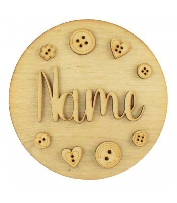 Laser Cut Oak Veneer Circle Plaque Personalised Name With Button Shapes